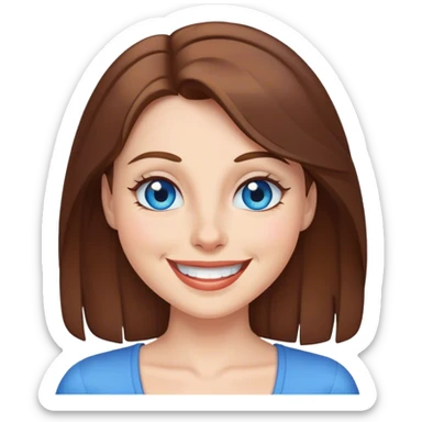 mulher de cabelos castanhos, pele clara, de olhos azuis sorrindo e piscando um olho sticker