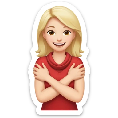 Women crossed arms holding neck laughing  sticker