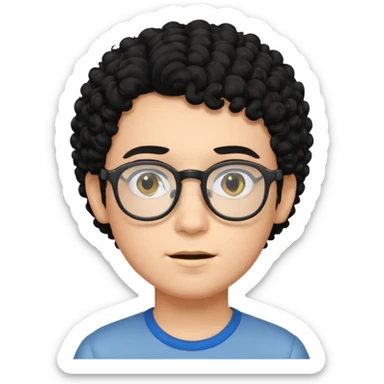 faça um garoto com cabelo preto cacheado, com óculos  sticker