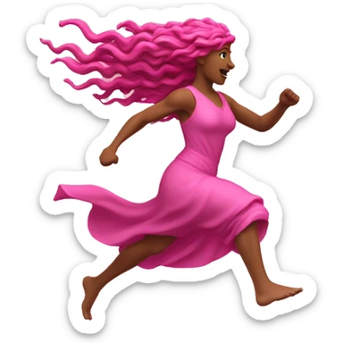 pink Pagan spring goddess sprinting, with a large stride and arms outstretched sticker