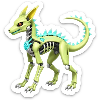 futuristic neon-glowing-lime-green Skeleton-Cyborg-Manectric-Electrike-Salandit-Cubone-Umbreon-Marowak-Draco-Fakémon-hybrid-creature (full body), 4 legs sticker