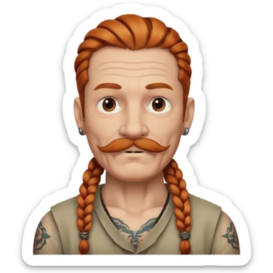 gray color mstache dark ginger braids man very gray mustache old very tattoed with the whitest mustache ever sticker