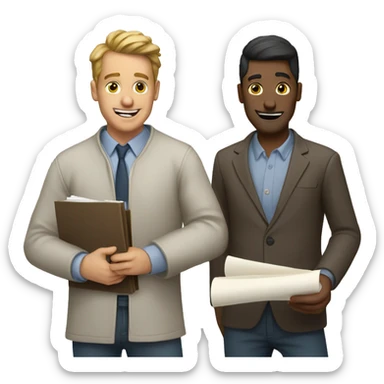 two guys with documents in their hands sticker