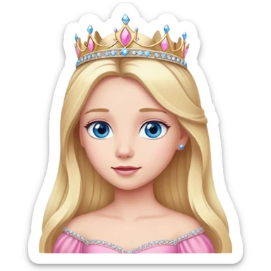 Princess with blue eyes, long blonde hair, tiara and pink dress sticker