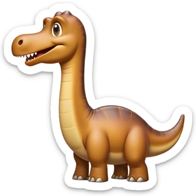 Cinematic Comical Brontosaurus Portrait Emoji, Head tilted dramatically with an exaggeratedly shocked expression, featuring a towering, robust body with a long, graceful neck and wide, comically expressive eyes full of playful disbelief, Simplified yet hilariously expressive features, highly detailed, glowing with a slightly sassy ancient glow, high shine, dramatic yet playful, stylized with an air of cheeky dinosaur mischief, soft glowing outline, capturing the essence of a meme-worthy Brontosaurus that looks ready to lumber its way into viral fame! sticker
