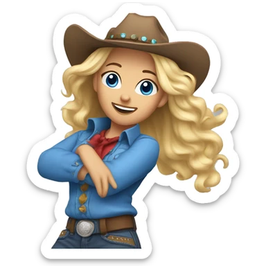 Cowgirl with blonde hair and Blue eyes in blue clothes  and that dances  sticker