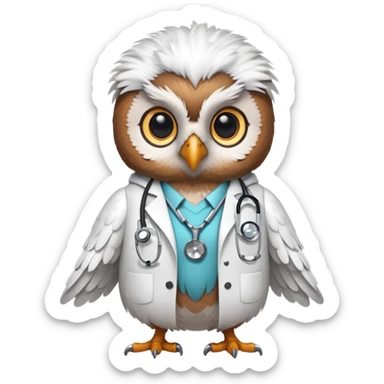 Twilio owl wearing doctor outfit with stethoscope and white coat sticker