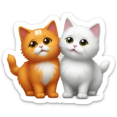 Two cute fluffy cats one Orange and one white kissing sticker