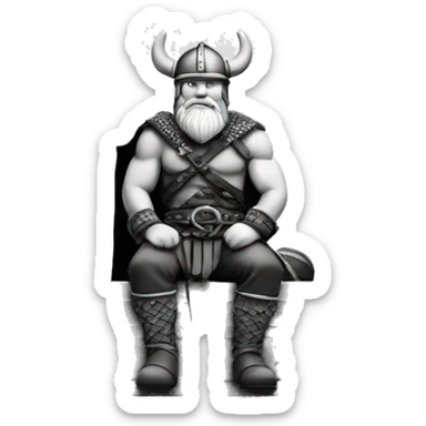 Viking sitting on ledge Black and whi sticker