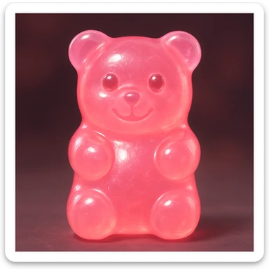 a pink gummy bear, semi-transparent, with a sweet and friendly look sticker