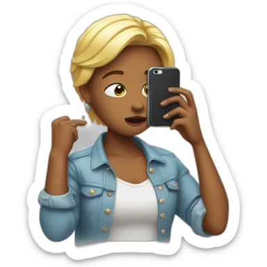 influencer holding phone and crying sticker