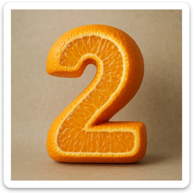 realistic textured number 2 made out of orange, with detailed peel and juicy segments sticker