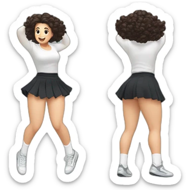 full-body-caucasian-curvy-beauty-jumping-short-black-skirt-back-and-front-views-strong-wind-knickers-long-white-socks sticker