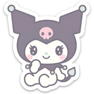 Kuromi character, standing, clear outline, cute style, transparent PNG, no background sticker