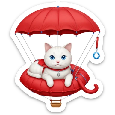sleepy white cat riding red parachute sticker