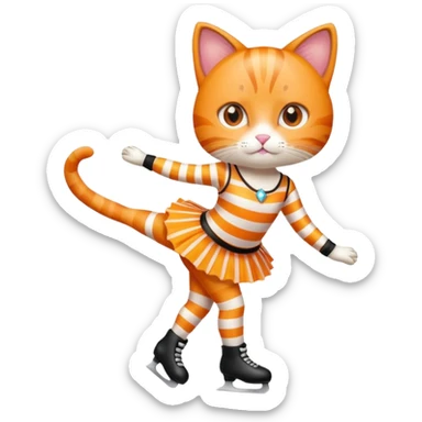 orange striped cat figure skating sparkle outfit sticker