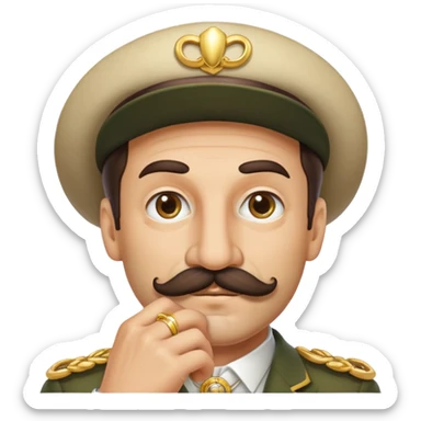 italian man Luigi Mangione with mustache wearing a large gold wedding band sticker