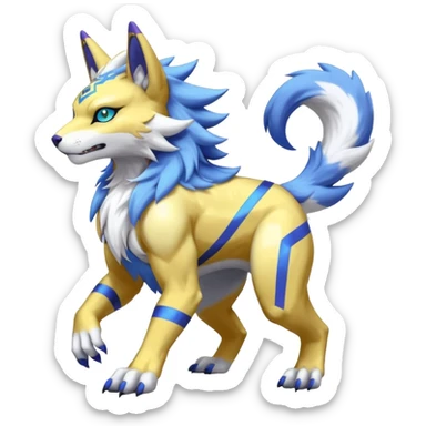 Shiny colorful cool legendary furry WereGarurumon-Renamon-Primagen-fusion-hybrid-fursona-protogen-creature (full body sticker