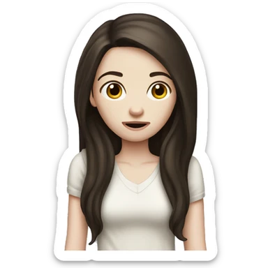 Pale skin girl with dark brown long hair confused sticker