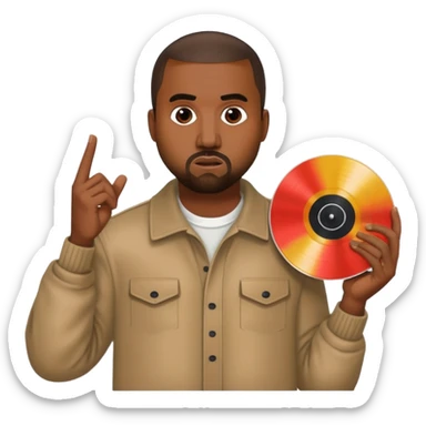 Kanye West in the style of Apple emoji, holding a Life of Pablo vinyl record. sticker