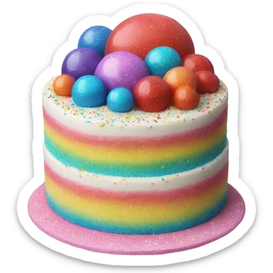 Realistic cake with colorful glitter sticker