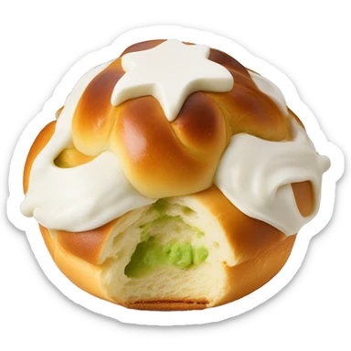 Boule de brioche ronde coupée au centre avec crème fouettée et pistache a l’intérieur  sticker