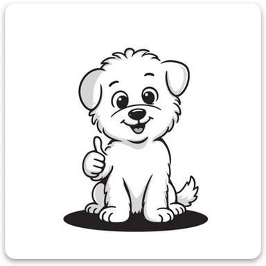cartoon Maltese puppy giving a thumbs up, hand-drawn look sticker
