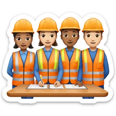 group of railway engineers mixed races and genders behind a table sticker