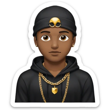 Brown skin man wearing a black swim cap wearing a gold chain and black hoodie sticker