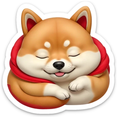 Cinematic Meme-Worthy Chubby Sleeping Shiba Inu Portrait Emoji, Head resting peacefully with a contented smile, featuring a delightfully chubby build and a luxuriously soft red fur with a creamy underbelly, eyes shut in a serene nap, Simplified yet hilariously adorable features, highly detailed, glowing with a soft, drowsy light, high shine, relaxed and utterly lovable, stylized with an air of playful laziness, bright and endearing, soft glowing outline, capturing the essence of a comically sleepy companion, so meme-worthy it feels like it could instantly become the next viral sensation of adorable slumber! sticker
