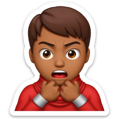 An emoji with their fingers wrapped around their neck and squeezing they looked mad sticker