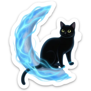 half moon  , black cat, Blue , magic sticker