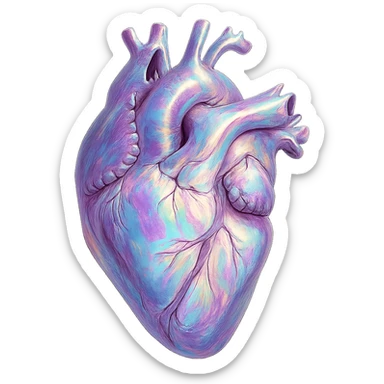 heart with a holographic shimmer, realistic digital art style, no background sticker