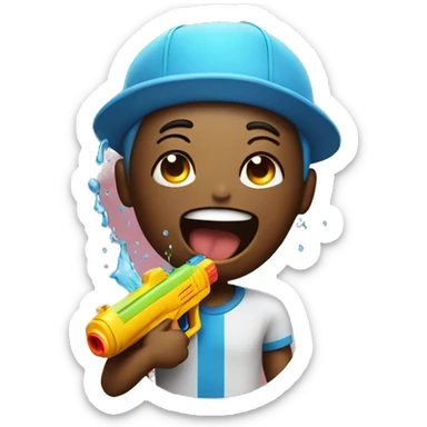 Laughing with a tear holding a watergun sticker