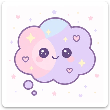 thought bubble with girly feminine touch, soft pastel colors, heart and sparkles, cute playful vibe sticker