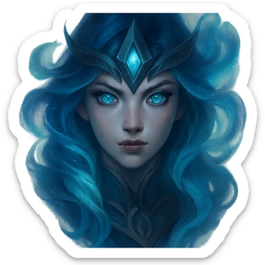 League of Legends character face, mystical aura, intricate features, game art style, portrait sticker