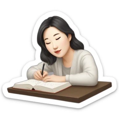 Kim Min-jeong writing a book sticker