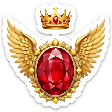 Big onyx gemstone with red rubby dots inside award-in-frame-decorated-with-big-golden-angel--wings and crown sticker