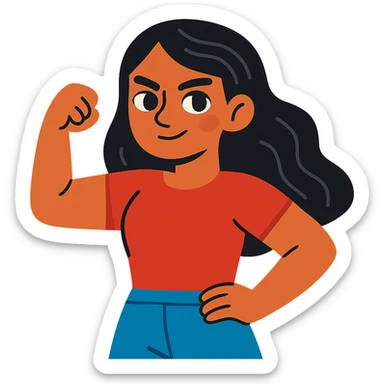 strong girl with brown eyes, long slightly wavy black hair sticker