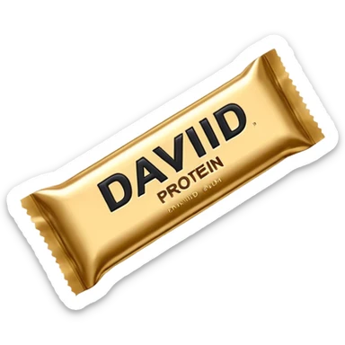 protein bar gold wrapper that says David on it in black font  sticker