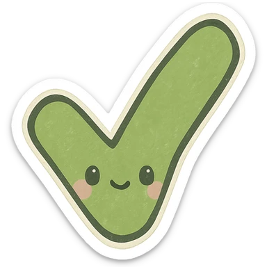 Edit the green check mark to mean yes, in the same hand-drawn chibi sticker style as the reference image, with a similar outline and texture, no background (transparent). sticker