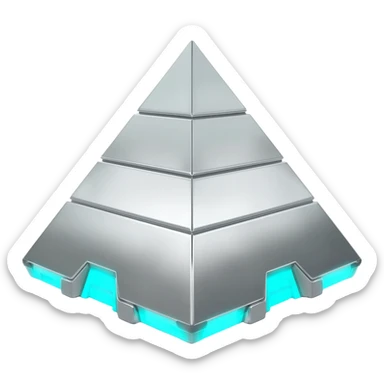 White metallic and cyan-glowing, futuristic pyramid  sticker