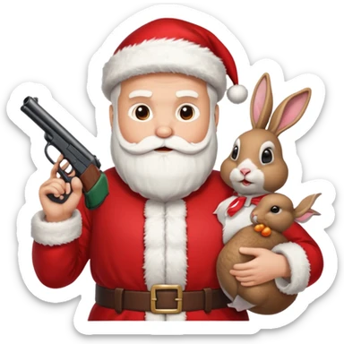 Santa holding a gun shooting a turkey and rabbit sticker