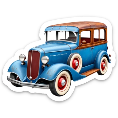 A 1934 fenderless(fenders removed) rustic old antique rat Chevrolet hot rod caravan that’s blue and cherry pearl  sticker