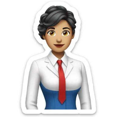 latin woman in blue suit, white shirt and red tie sticker