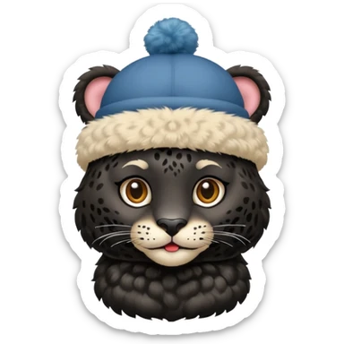 A black jaguar wearing a baby hat sticker