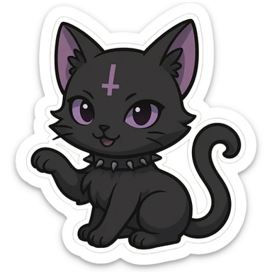 gothic chibi sticker, black and purple cat, adorable and playful, chibi style sticker