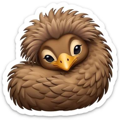 Meme-Worthy Cute Sleeping Emu Portrait Emoji, Head resting peacefully with a contented smile, showcasing a tall, graceful build and a luxuriously soft brown plumage, eyes shut in a serene, restful nap, Simplified yet hilariously adorable features, highly detailed, glowing with a soft, drowsy light, high shine, relaxed and utterly lovable, stylized with an air of playful laziness, bright and heartwarming, soft glowing outline, capturing the essence of a comically sleepy emu, so meme‐worthy it feels like it could instantly become the next viral sensation of adorable slumber! sticker