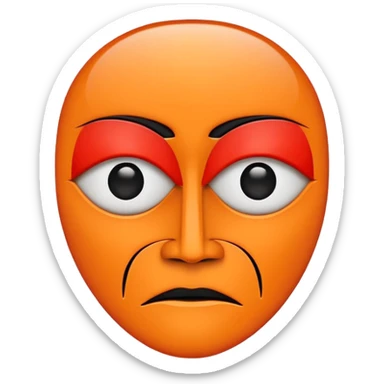 Flat vector logo icon, abstract evil face symbol.
Geometric and minimal design.

Face split vertically by a thin straight black line.
Left side solid red, right side solid orange.

Only eyes and mouth visible.
No nose, no facial lines, no cheeks, no anatomy.







 sticker