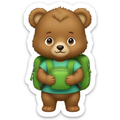 baby bear wear green backpack sticker